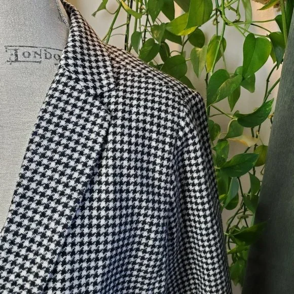 VINTAGE | Black White Checkered Gingham Plaid Wool Blend Blazer (Size XL) - Picture 4 of 10